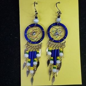 Cobalt Rainbow Dream Catcher Earrings